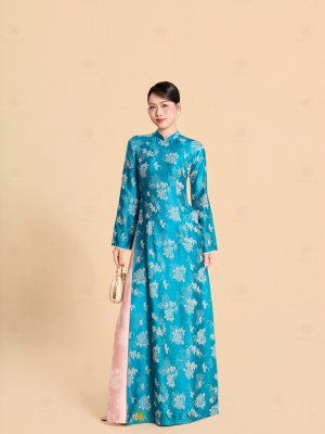 Áo dài Cúc Đại Đóa xanh dương