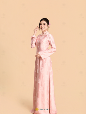 Áo dài Cúc Đại Đóa hồng